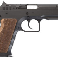 Tanfoglio IFG TFSTOCKI9 Defiant Stock I 9mm Luger Caliber with 4.50" Barrel, 16+1 Capacity, Overall Black Finish Steel, Picatinny Rail/Beavertail Frame, Serrated Slide & Wood Grip