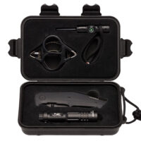 Browning 3220288 Outdoorsman Survival Kit 3.50" Folding Drop Point Plain Black Stonewashed 8Cr13MoV SS Blade/Black G10 Handle Includes Storage Case/Flashlight/Wire Saw/Fire Flint/Compass/Whistle