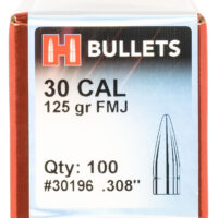 Hornady 30196 FMJ 30 Cal .308 125 gr Full Metal Jacket 100 Per Box/ 25 Case