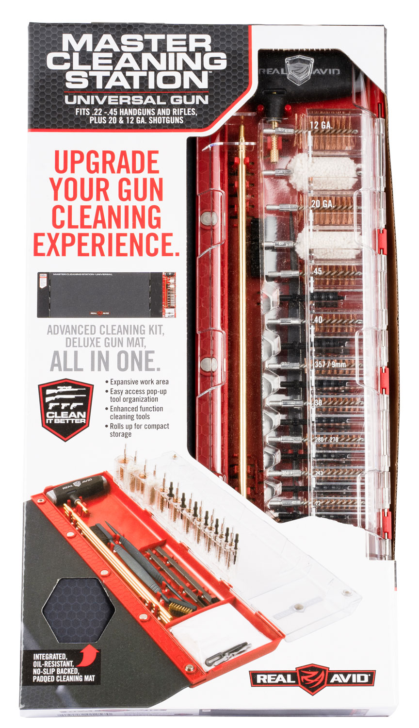 Real Avid AVMCSU Master Cleaning Station Universal Rifle/Shotgun Bronze/Nylon Bristles Black/Red