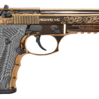 EAA GIRSAN 390088 Regard MC Deluxe 9mm Luger 18+1, 4.90" Stainless Steel Barrel, Gold Plated Serrated w/Engraving Steel Slide & Aluminum Frame w/Picatinny Rail, Black G10 Grip, Ambidextrous