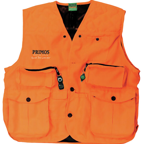 Primos 65701 Gunhunter's Hunting Vest Medium Blaze Orange Features Compass & LED Light