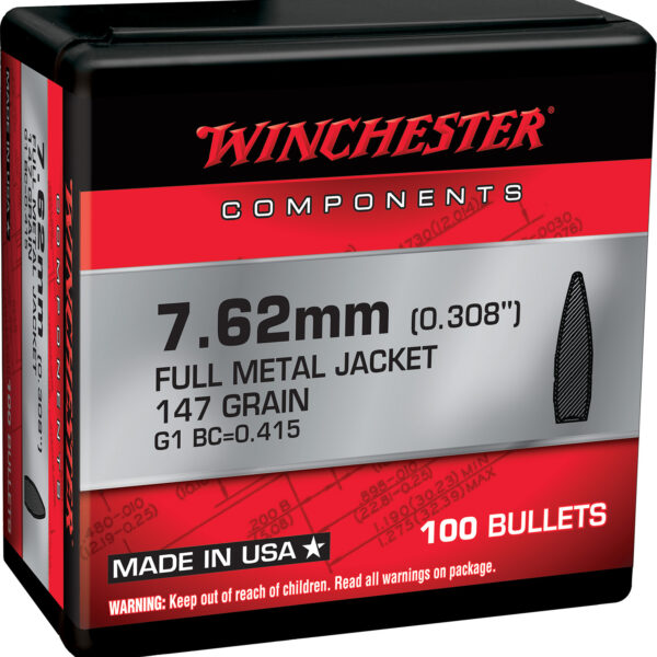 Winchester Ammo WB762M147X Centerfire Rifle  7.62mm 147gr Full Metal Jacket Boat Tail 100 Per Box/10 Case