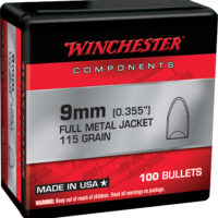 Winchester Ammo WB9MC115X Centerfire Handgun Reloading 9mm 115gr Full Metal Jacket Flat Base 100 Per Box/10 Case