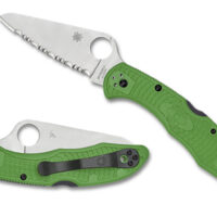 Spyderco Salt 2 3" Folding Clip Point Serrated H1 Steel Blade Green Bi-Directional Texturing FRN Handle Includes Pocket Clip