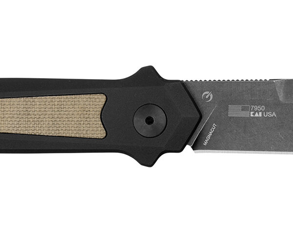 Kershaw  Launch 15 Full Size 3.50" Folding Spear Point Plain Black Oxide Blackwash CPM MagnaCut Steel Blade/Black Anodized w/Tan Canvas Aluminum w/Micarta Inserts Handle Includes Pocket Clip
