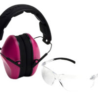 Pyramex VGCOMBO210 Low-Profile Combo Kit Scratch Resistant Clear Lens & Frame with Rubber Temple Tips Pink Low-Profile Earmuffs