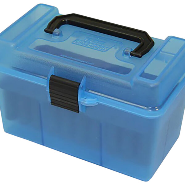 MTM Case-Gard H50RMAG24 Deluxe Ammo Box  300 Win Mag/7mm Rem Clear Blue Polypropylene 50rd