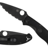 Spyderco C122PSBBK Tenacious Lightweight 3.39" Folding Part Serrated Black Oxide 8Cr13MoV SS Blade/Black Bi-Directional Texturing FRN Handle Includes Pocket Clip