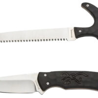 Browning 3220420 Primal Combo 3.75"/5.25" Fixed Drop Point Gut Hook/Skinner, Saw 8Cr13MoV SS Blade, Black Polymer w/Rubber Overmold & Finger Grooves Handle, 2 Piece Set, Includes Sheath