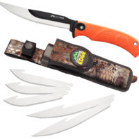 Outdoor Edge RMB20C RazorMax 6 Blades, 3.50" Drop Point/5" Boning Fillet Folding Plain Satin/Black Oxide 420J2 SS Blades, Blaze Orange Textured TPR Handle
