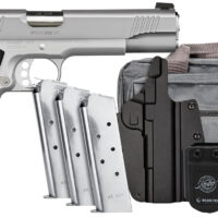 Kimber Mfg, Inc 3700826 Stainless LW Club Bundle Full Size Frame 45 ACP 7+1 5" Stainless Match Grade Barrel, Serrated Stainless Steel Slide, Stainless Aluminum Frame w/Beavertail, Black Textured Grip