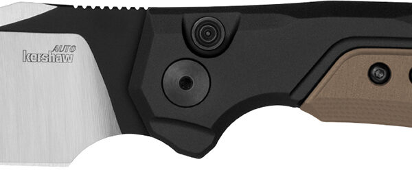 Kershaw 7851 Launch 19 Automatic 3.30" Folding Clip Point Plain Black Satin Cerakote CPM 154 SS Blade, Black Aluminum/Brown G10 Handle