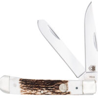 CobraTec Knives CTTDTRPSTAG Trapper Folding 2.88" Clip Point, 2.94" Spey Plain Polished VG-10 SS Blades, 4.44" Stag Bone Scales/SS Handle