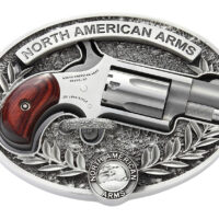 North American Arms 22LR-BBO Mini-Revolver w/Belt Buckle 22 LR 5 Shot 1.13" Stainless Steel Barrel, Frame & Cylinder, Rosewood Birdshead Grip, Exposed Hammer, Includes Custom Carry Belt Buckle