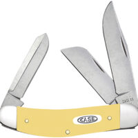 Case 30118 Sowbelly Folding Clip Point/Sheepsfoot/Spey Plain Mirror Polished Tru-Sharp SS Blade, Smooth Yellow Synthetic Handle