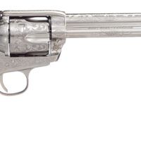 Taylors & Company 1873 Outlaw Legacy Pietta 45 Colt (Long Colt) 6 Shot 7.50" Nickel Engraved Round Barrel, Cylinder & Steel Frame, White PVC Navy Grip, Manual Safety, Exposed Hammer