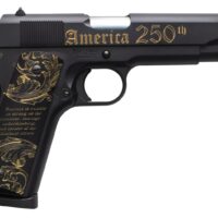 Tisas Arms 10100518US250 1911 America's 250th Full Size 45 ACP 7+1 5" Stainless Barrel, Black w/Gold Engraving Steel Serrated Slide, Black w/Gold Engraving Steel Frame w/Beavertail, Black w/Gold Accen
