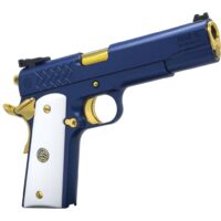 Dickinson LLC DKSN45SM Adam 1911 Sapphire Full Size 45 ACP 8+1 5" Gold Barrel, Blue Sapphire Steel Slide & Frame w/Beavertail White Grip
