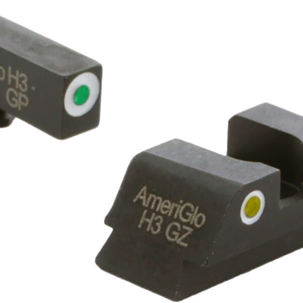 AmeriGlo GL431 Classic Tritium Sight Set for Glock  Green Tritium White Outline Front Sight-Yellow Tritium White Outline Rear Sight