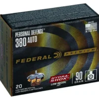 Federal PD380HS1H Premium Personal Defense Low Recoil 380ACP 90gr Hydra-Shok Jacketed Hollow Point 20 Per Box/10 Case