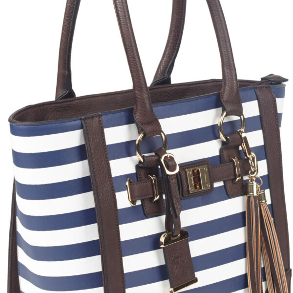 Bulldog BDP050 Tote Purse w/Holster Navy Stripe Leather Most Sm Pistols & Revolvers Right Hand
