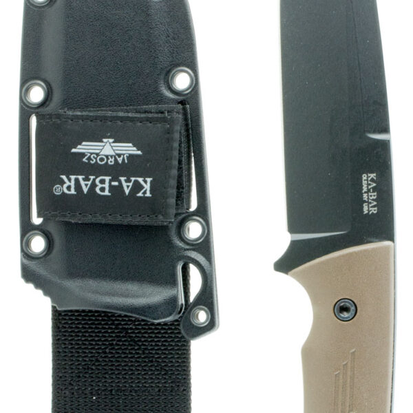 Ka-Bar 7503 Jarosz Turok 6.25" Fixed Clip Point Plain Black 1095 Cro-Van Blade, Brown Ultramid Handle, Includes Sheath