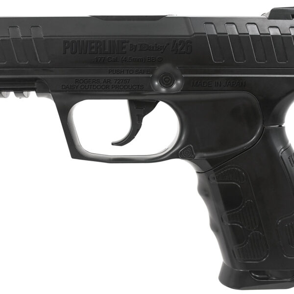 Daisy 426 Powerline Air Pistol CO2 177 Semi-Automatic 15 Shot Built-In BB Magazine, Smooth Bore Steel Barrel, Blade Front/Fixed Open Rear Sights, Molded Black Grip