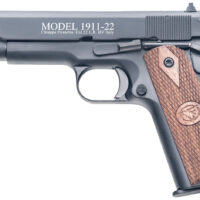 Chiappa Firearms 401038 1911-22 22 LR 10+1, 5" Black Steel Barrel, Blued Serrated Slide, Blued Aluminum Frame w/Beavertail, Stippled Walnut Grip, Manual Thumb Safety, Right Hand