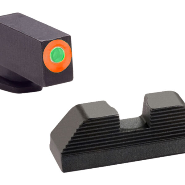 AmeriGlo GL436 Protector Sight Set for Glock  Green Tritium Orange Outline Front Sight-Black Serrated Rear Sight