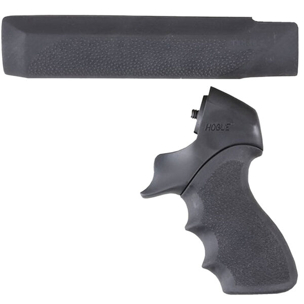 Hogue 05015 OverMolded Tamer Pistol Grip & Forend Black Rubber with Finger Grooves, Polymer Forend for Mossberg 500 12  Gauge