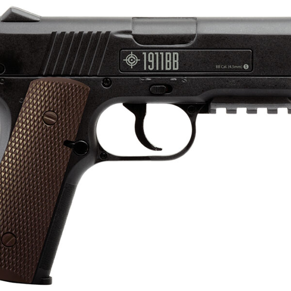 Crosman 40001 1911 Air Pistol CO2 177 20+1 Smooth Bore Barrel, Fixed Front/Fixed Notch Rear Sights, Black Checkered Polymer Grips