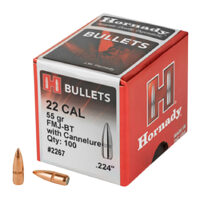 Hornady 2267 Traditional 22 Cal .224 55 gr Full Metal Jacket Boat Tail 100 Per Box/ 40 Case