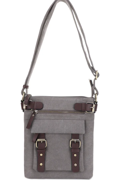 JESSIE & JAMES BAILEY CCW CANVAS CROSSBODY BAG 10.5 H X 9.25 W X 1.252D ( GRAY )